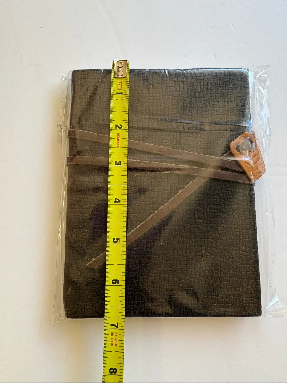 Brown Textured Wrap Journal with Leather Tag and bound - Unbranded